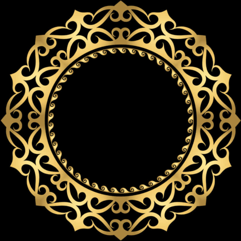 A Gold Circular Frame With A Black Background