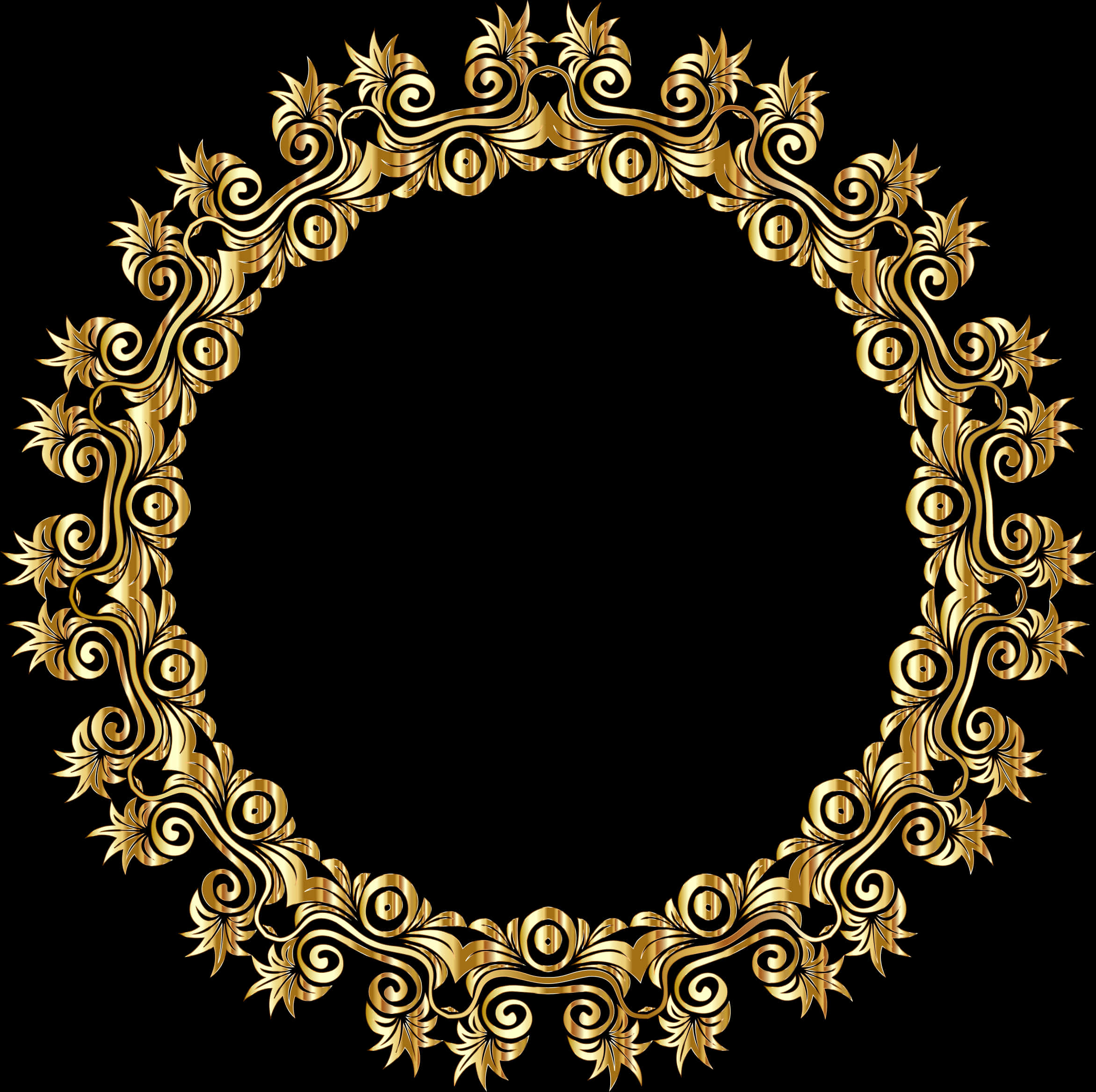 A Gold Circular Frame With Swirls And Leaves
