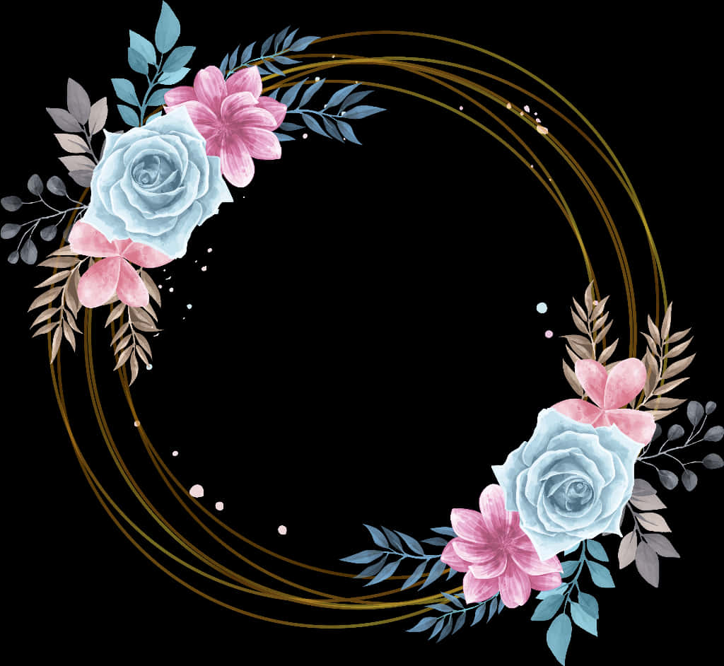 A Circular Frame With Flowers And Leaves