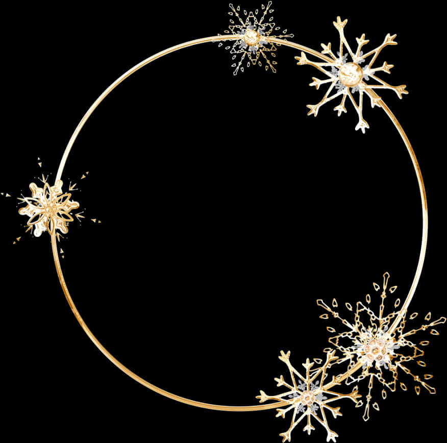 A Gold Snowflake Frame With Black Background