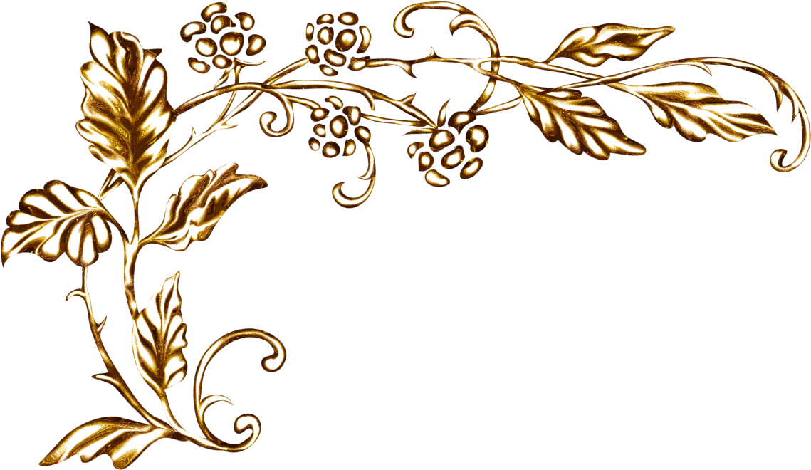 A Gold Leafy Vine With Berries And Leaves On A Black Background