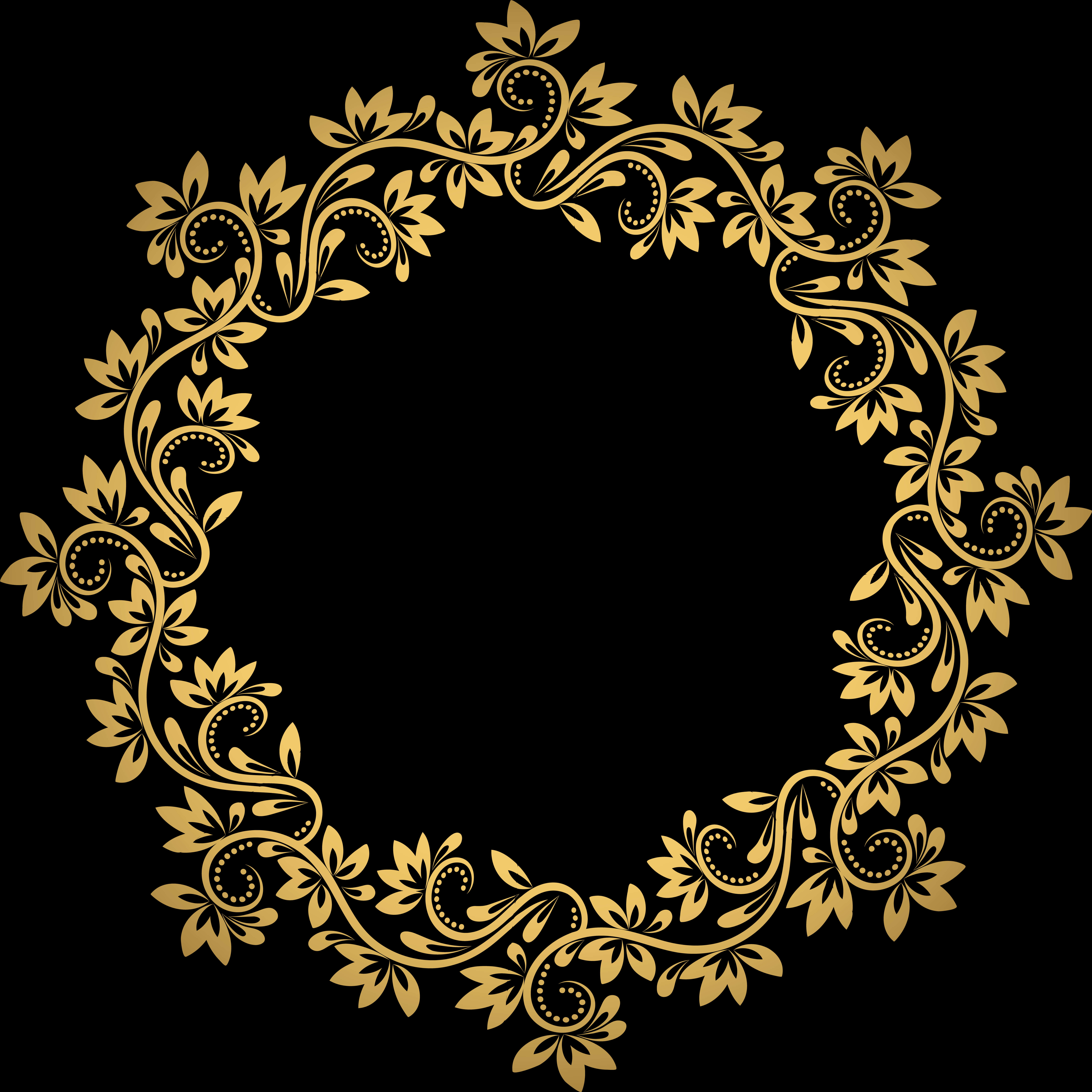A Gold Floral Frame With Black Background