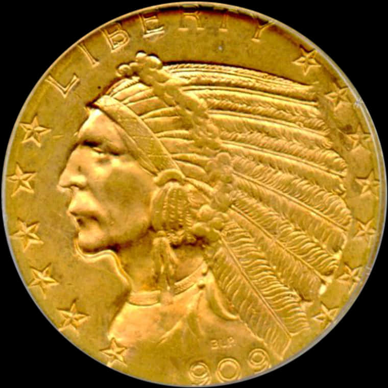 A Gold Coin With A Headdress And Stars