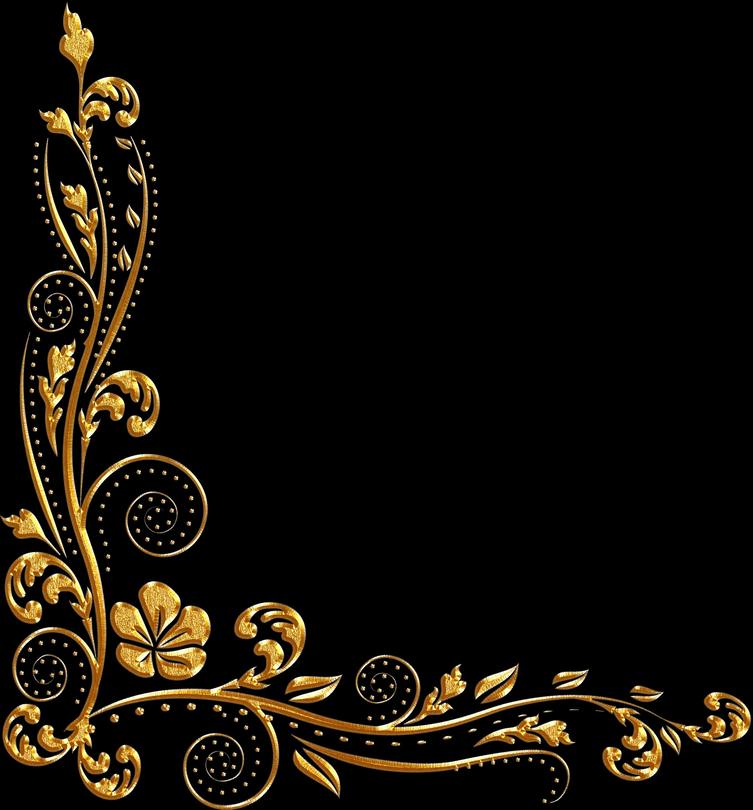 A Gold Floral Design On A Black Background