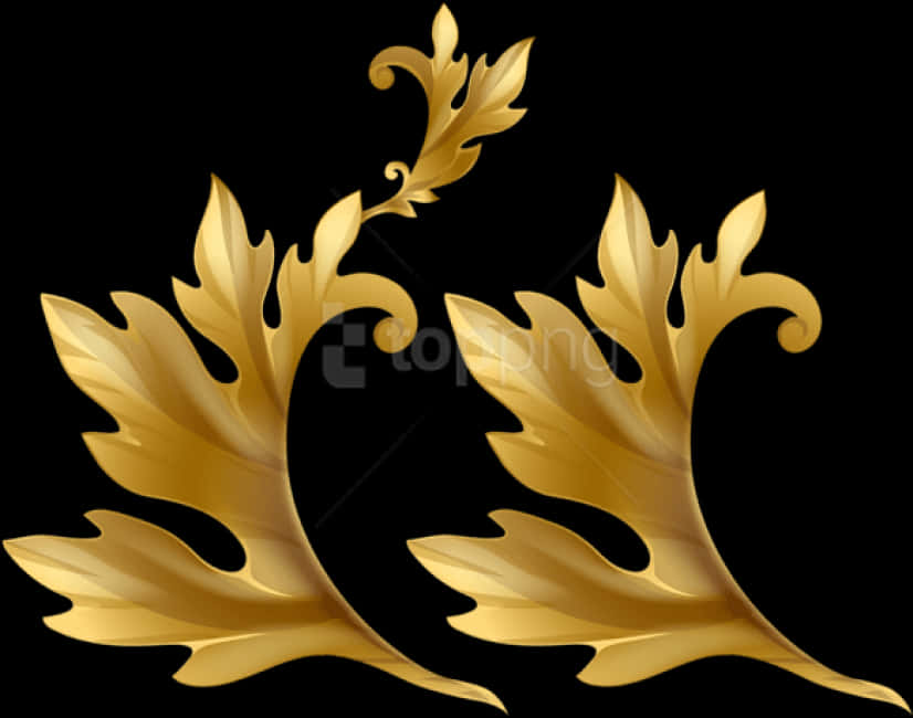 A Gold Leafy Design On A Black Background