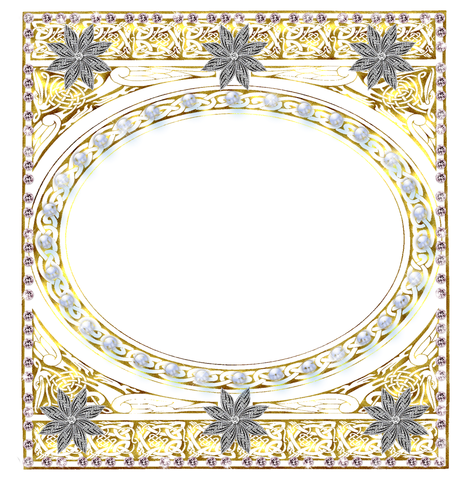 A Gold Frame With Diamonds And Flowers