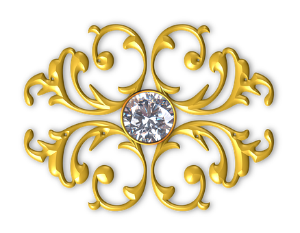 A Gold Ornate Design With A Diamond