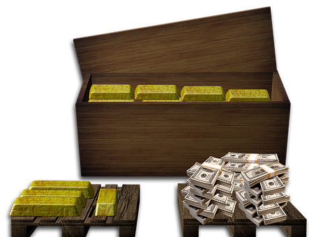 A Chest Full Of Gold Bars And Money