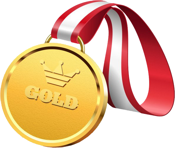 A Gold Medal With A Red And White Ribbon