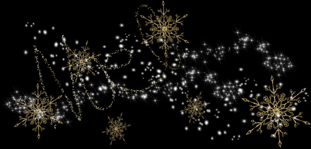 A Snowflakes And Stars On A Black Background