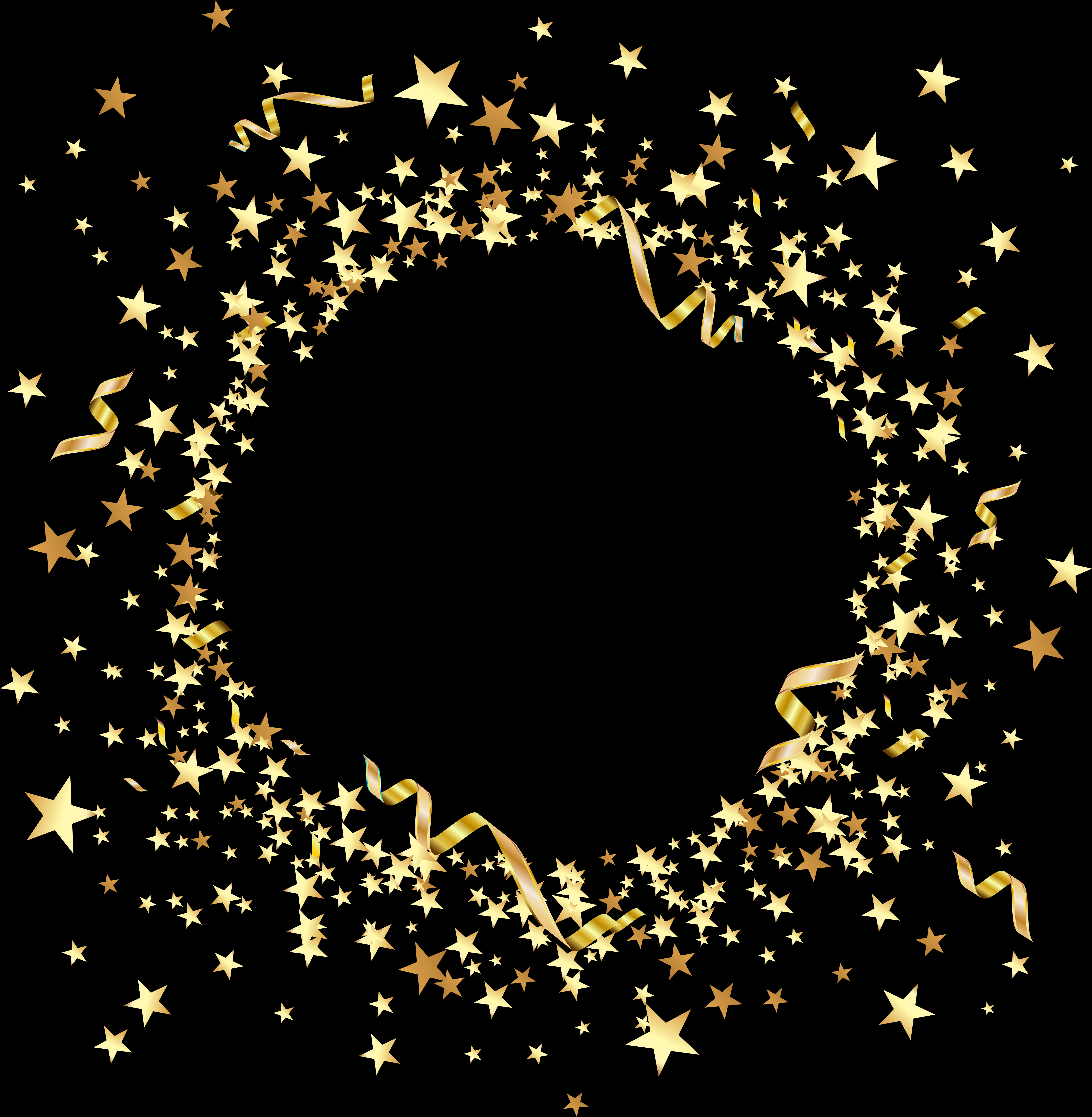 A Gold Stars And Ribbons On A Black Background