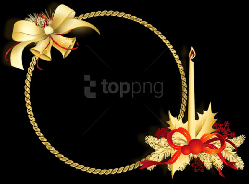 A Gold Circle With A Candle And Bow