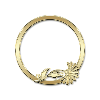 A Gold Circle With A Flower Design