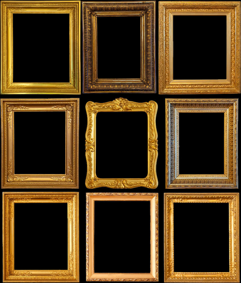 A Group Of Gold And Silver Frames