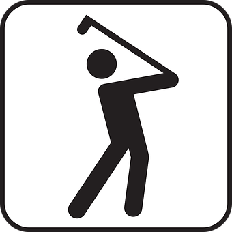 A Black And White Sign With A Person Swinging A Golf Club