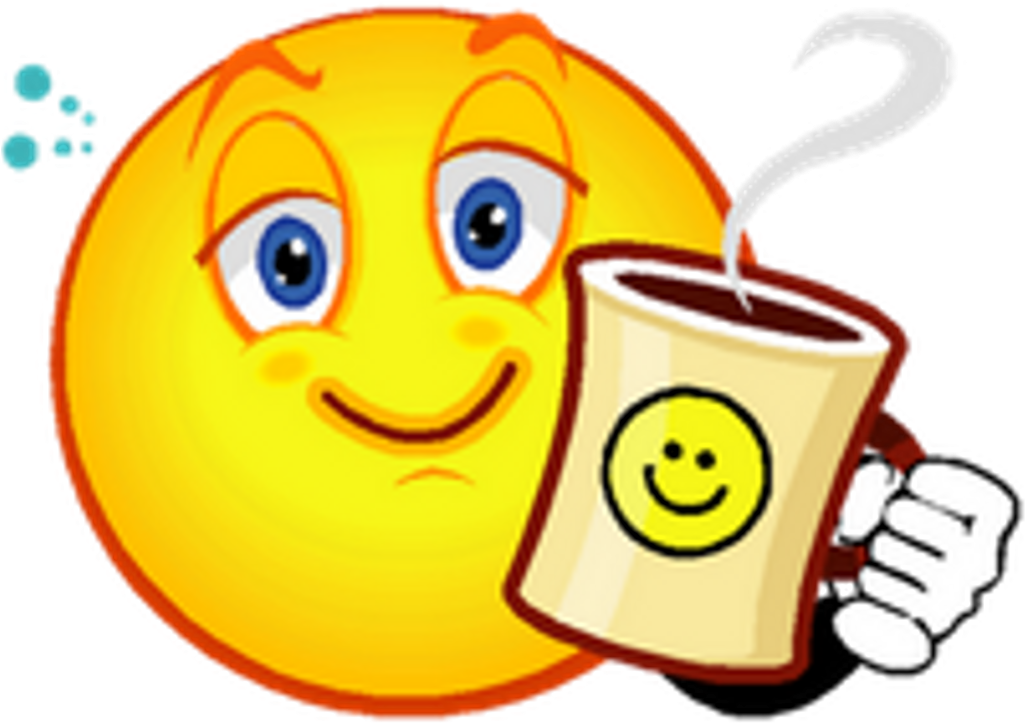 A Cartoon Of A Smiley Face Holding A Cup Of Coffee