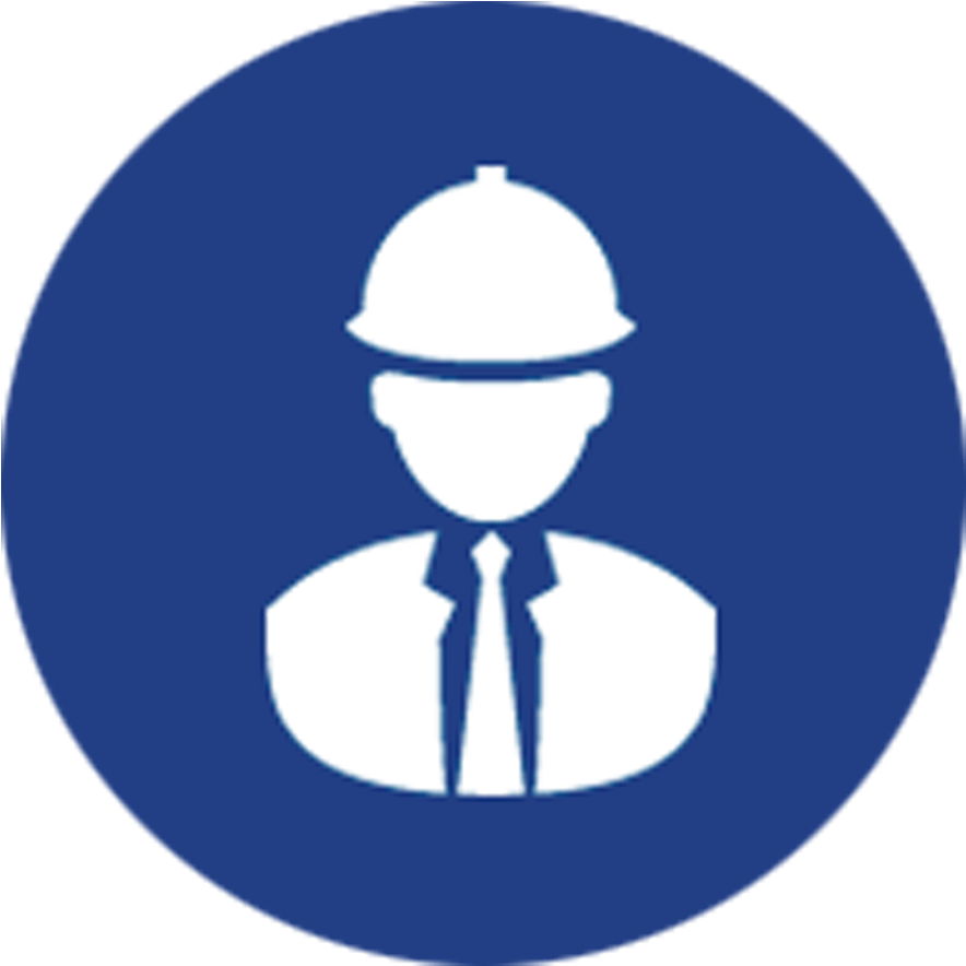 A Blue Circle With A White Silhouette Of A Man Wearing A Hard Hat