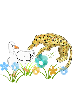 A Cheetah And A Goose With Flowers