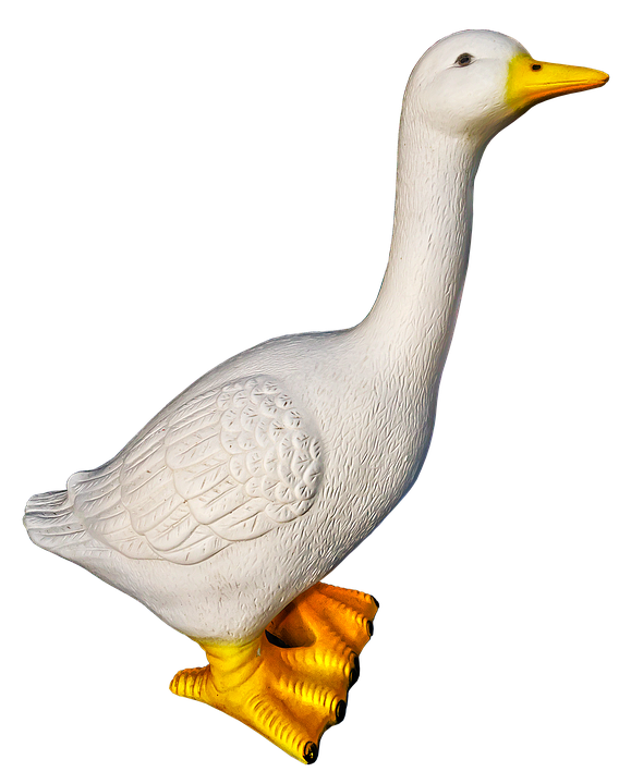 A White Duck Statue With Yellow Feet