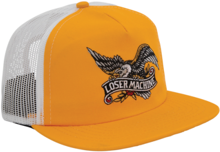 A Yellow And White Hat With A Logo