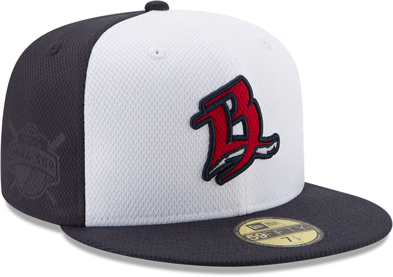 A White And Black Hat With A Red Letter On It