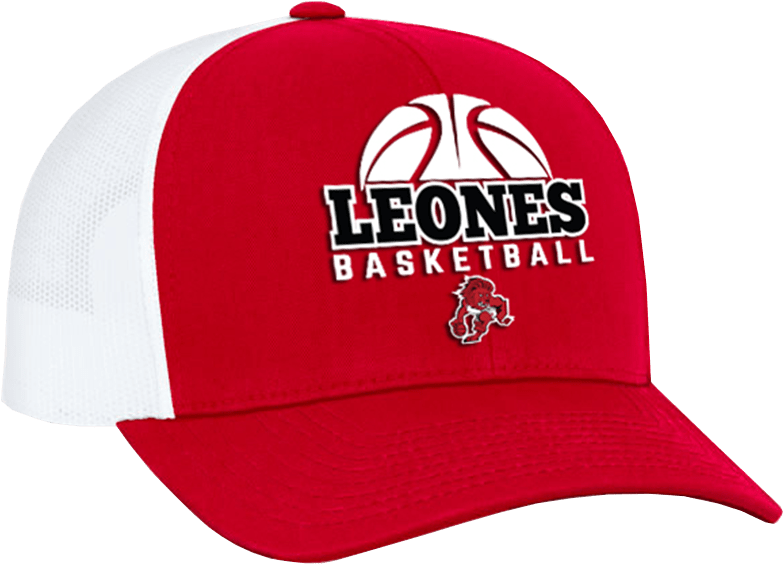 A Red And White Hat With A Logo On It