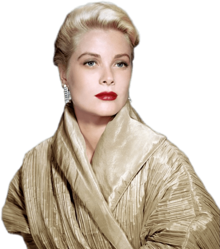 A Woman With Red Lipstick And Red Lips Wearing A Gold Robe