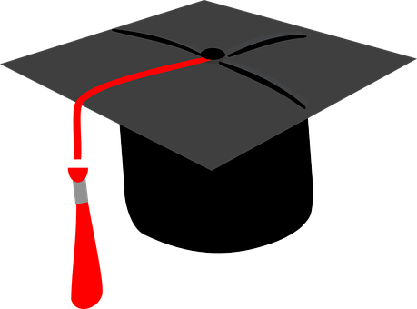 A Black Graduation Cap With A Red Tassel