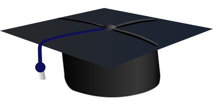 A Black Graduation Cap With A Blue Stripe