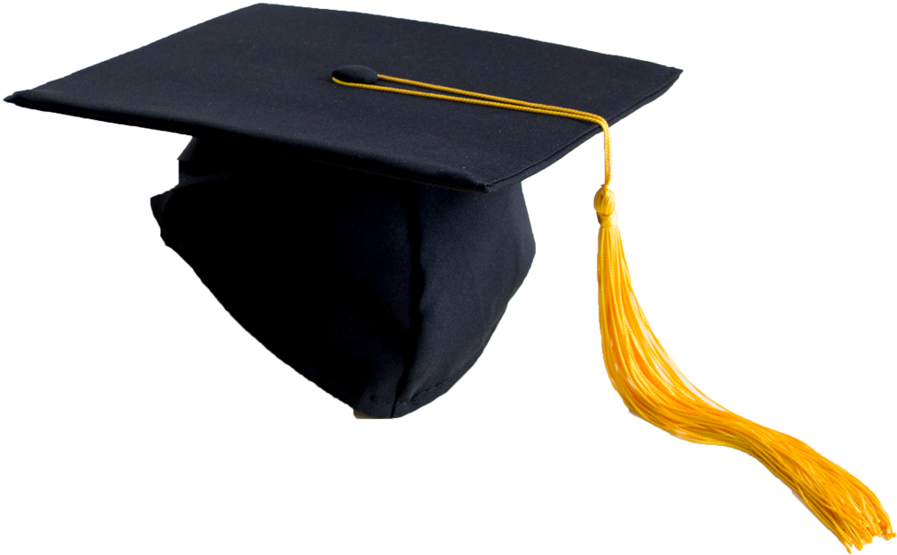 A Black Graduation Cap With A Yellow Tassel