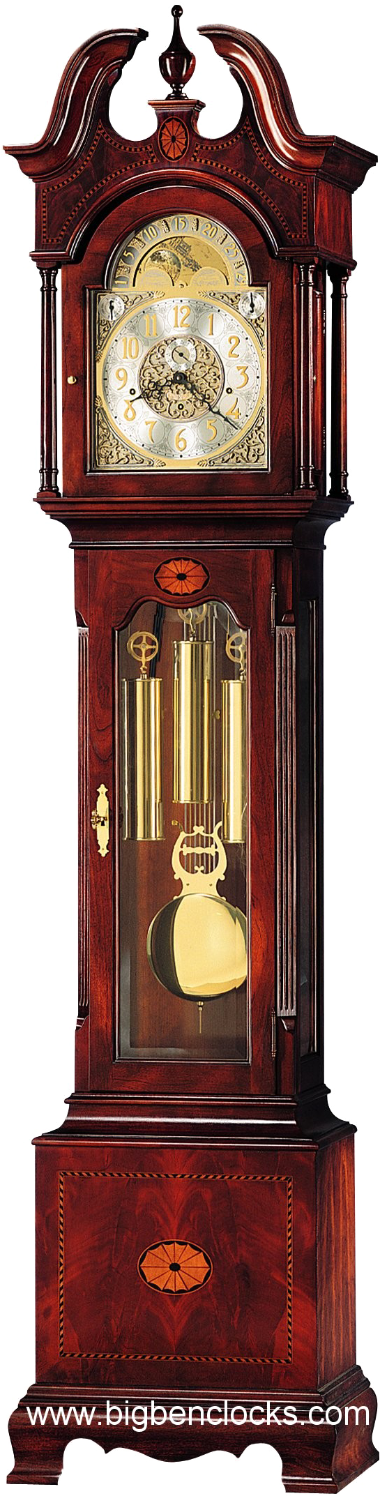 A Grandfather Clock With A Gold Pendulum