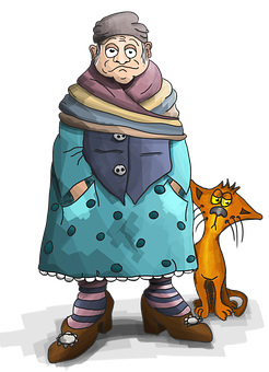A Cartoon Of A Woman And A Cat