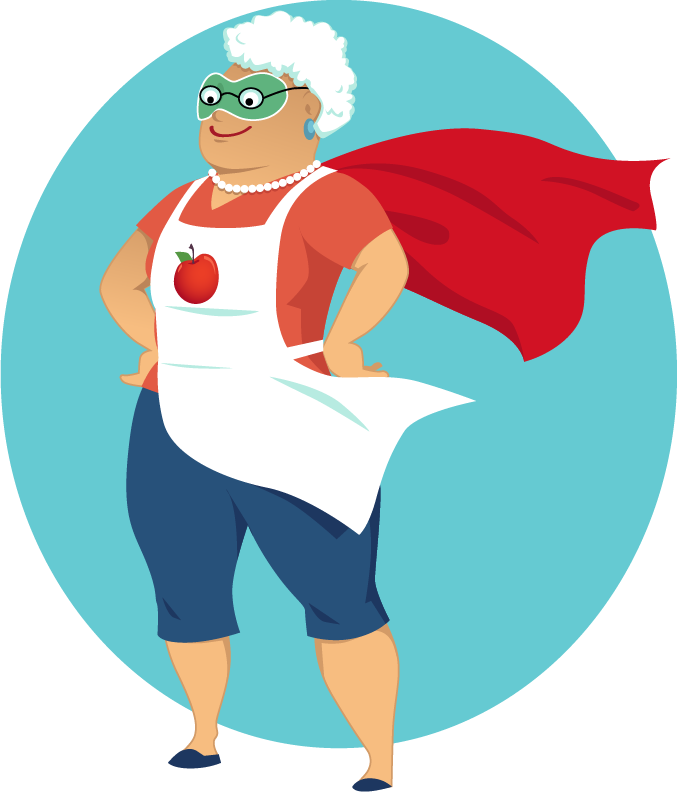 A Cartoon Of An Old Woman Wearing A Cape And Glasses