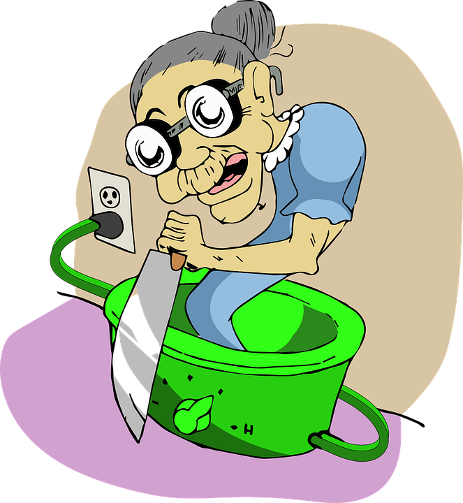 An Old Woman In A Pot With A Knife