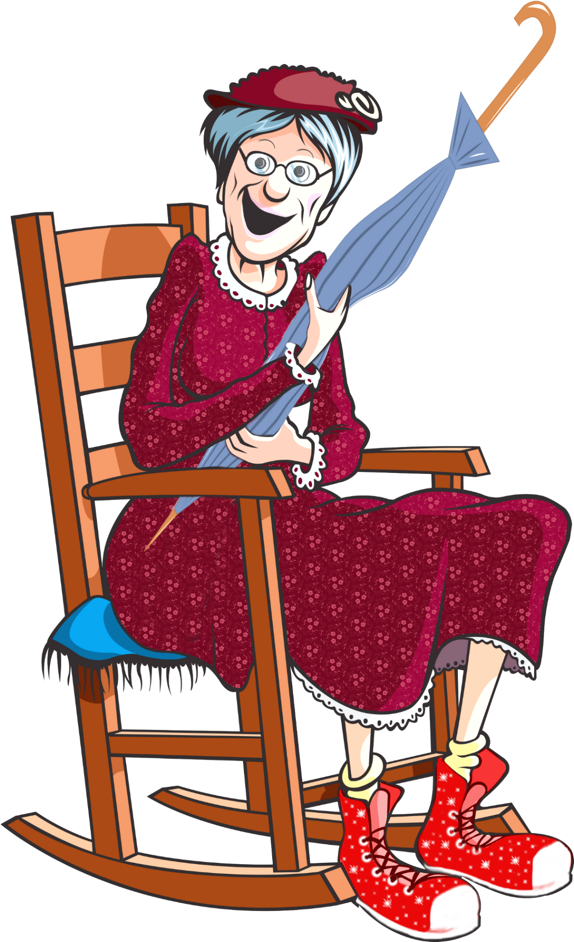 A Cartoon Of An Old Woman Sitting In A Rocking Chair