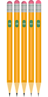 A Group Of Pencils With Green And Blue Labels