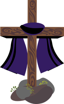 A Cross With Purple Cloth