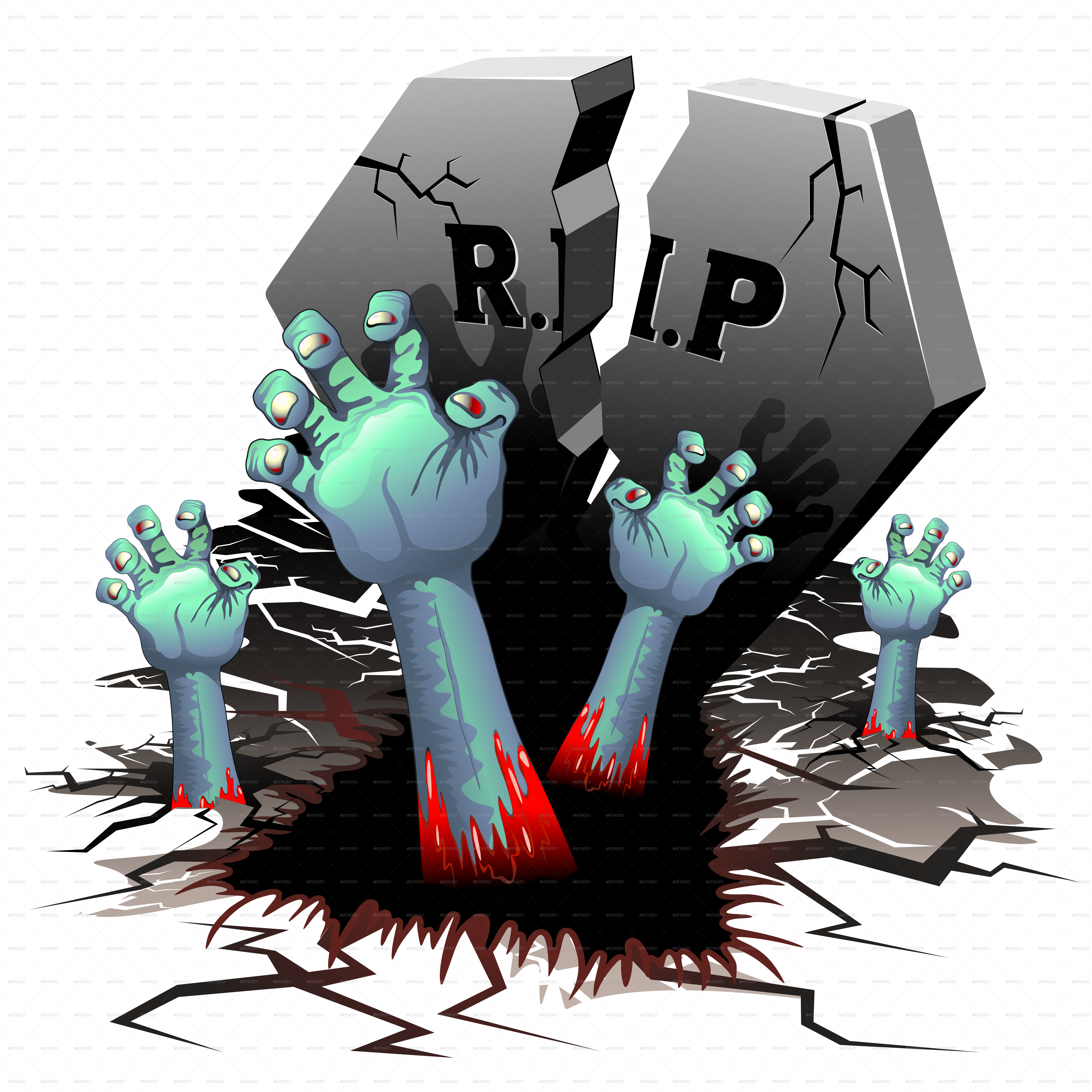 A Cartoon Of Zombie Hands Coming Out Of A Grave