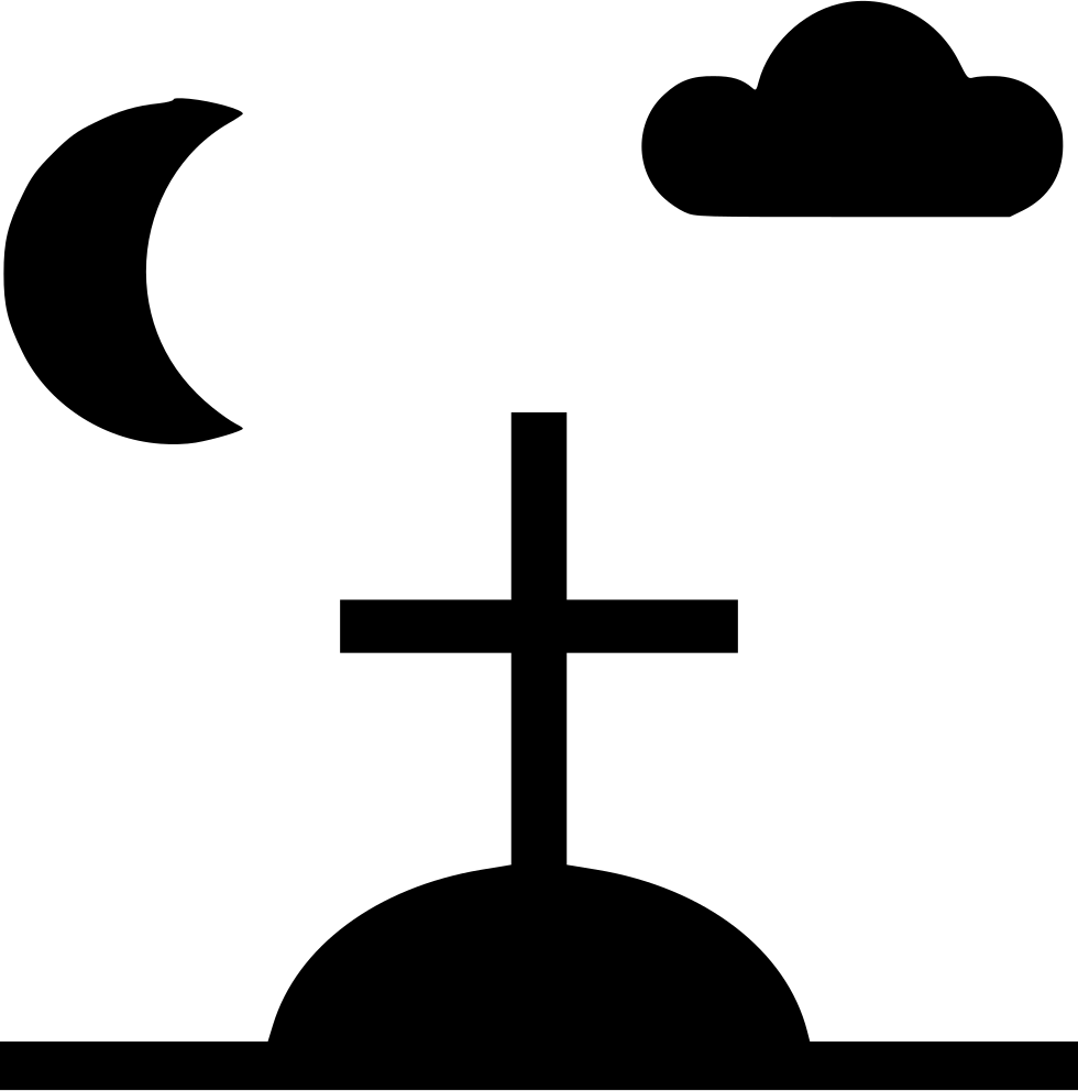 A Black And White Image Of A Cross And Moon