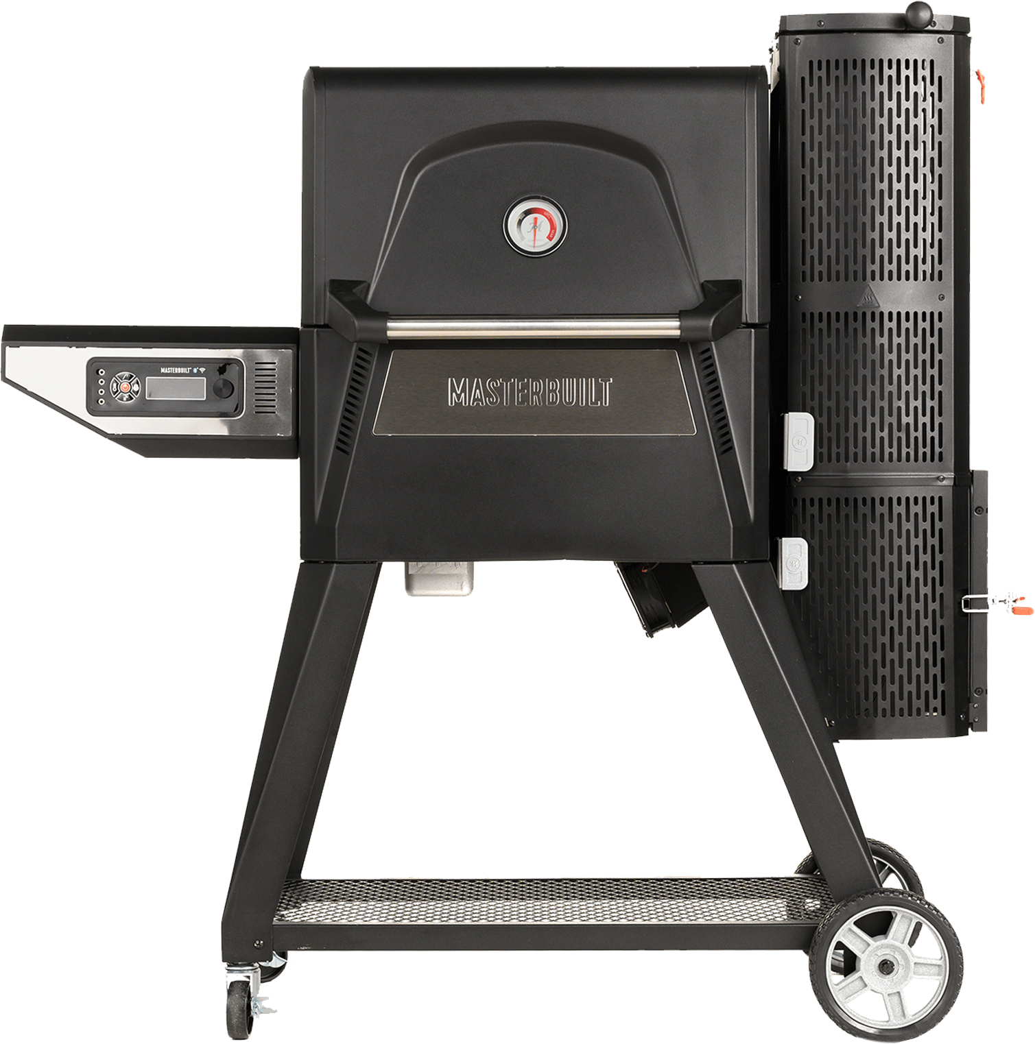 A Black Barbecue Grill On Wheels