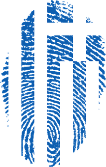 A Fingerprint With Blue And White Stripes