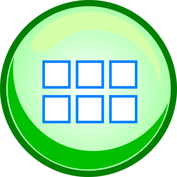 A Green And White Button With Blue Squares