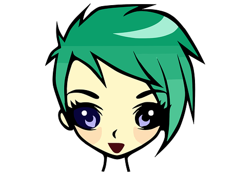 A Cartoon Of A Girl With Green Hair