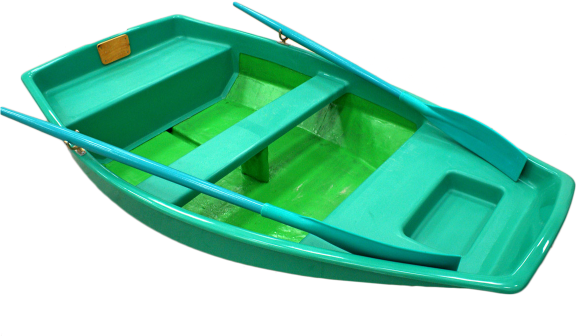 A Green And Blue Boat With Paddles