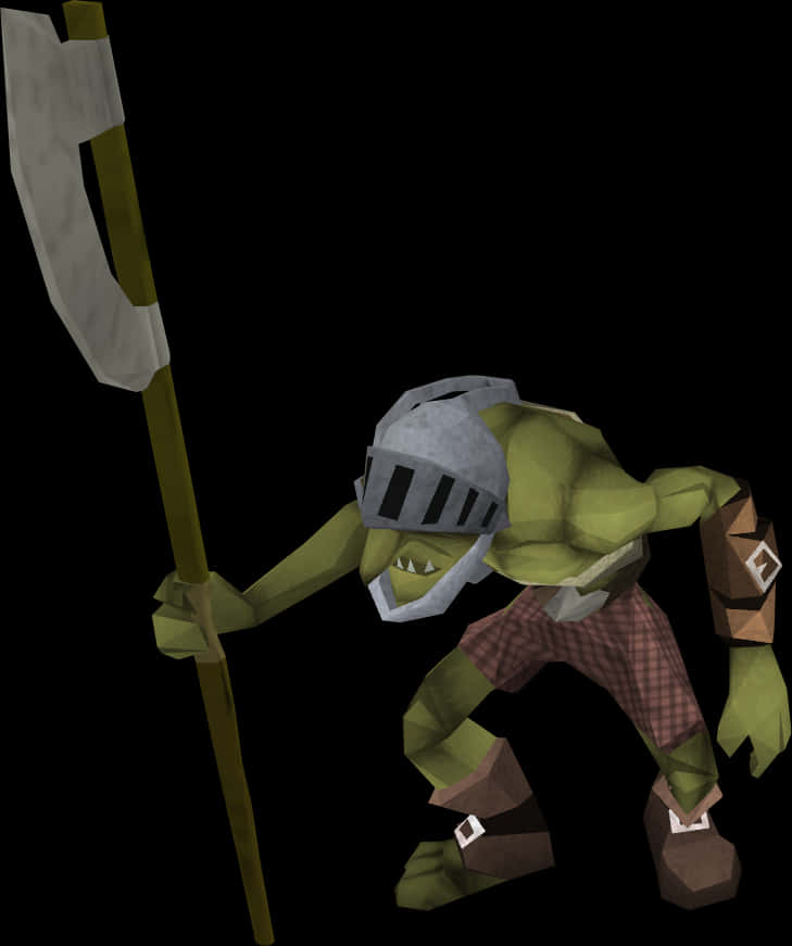 A Cartoon Of A Green Monster Holding A Spear