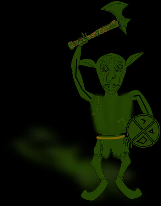 A Green Cartoon Character Holding An Ax