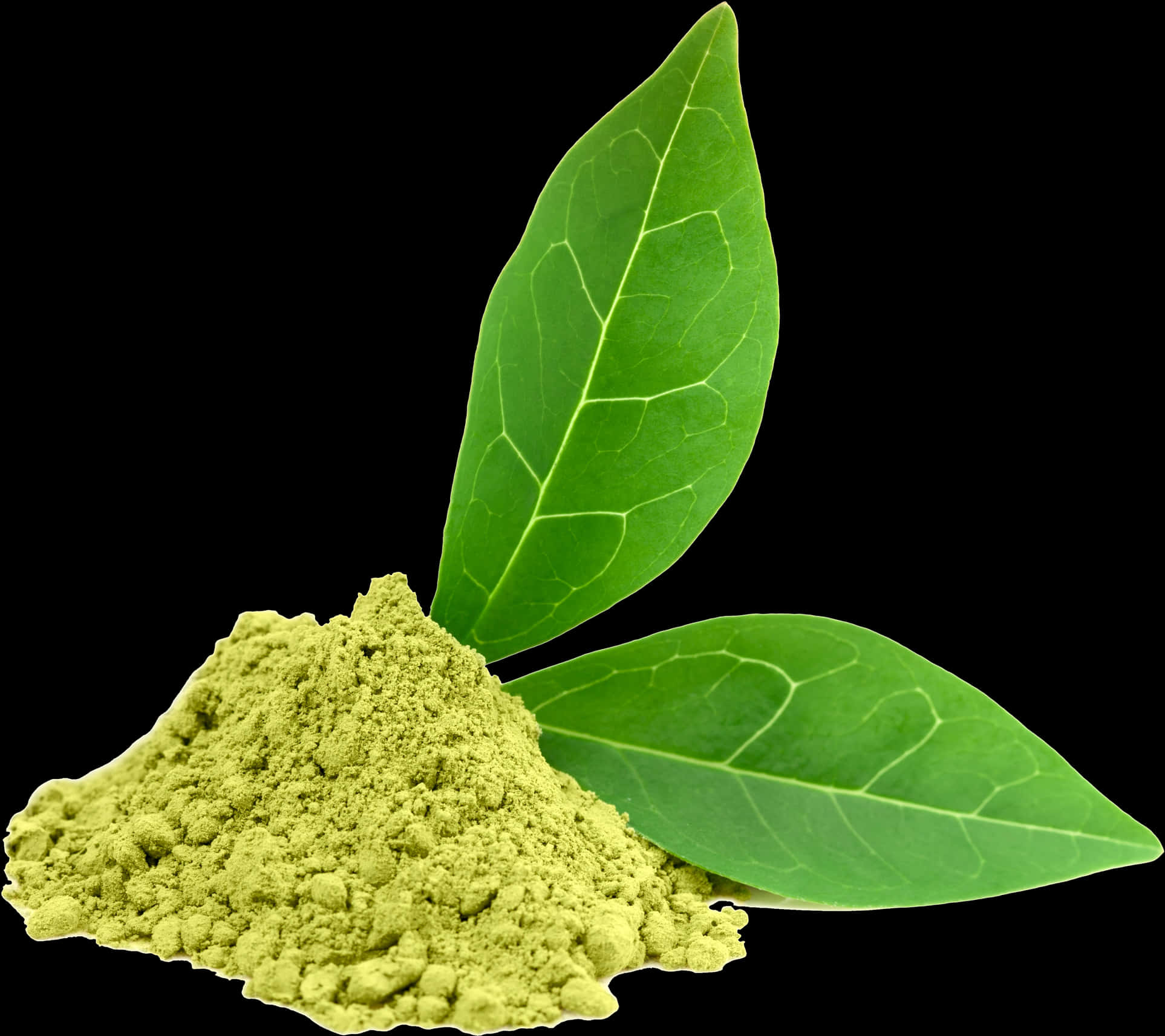 A Pile Of Green Powder With Leaves