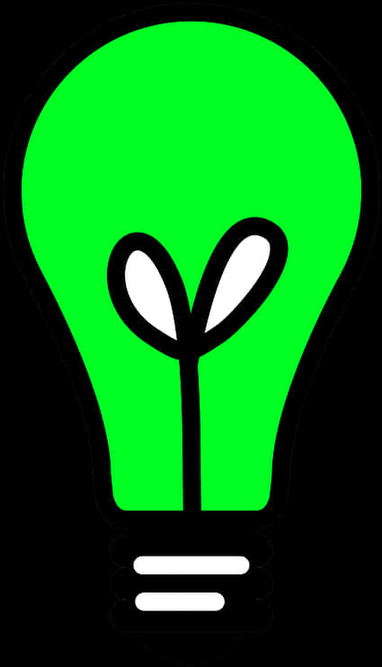 A Green Light Bulb With A White Plant In The Middle