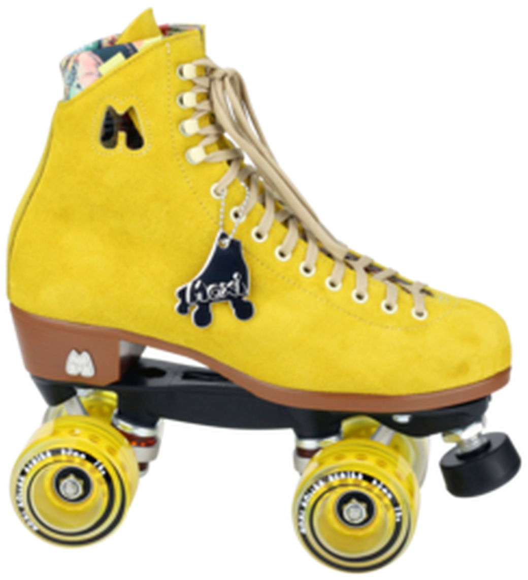 A Yellow Roller Skate With A Tag