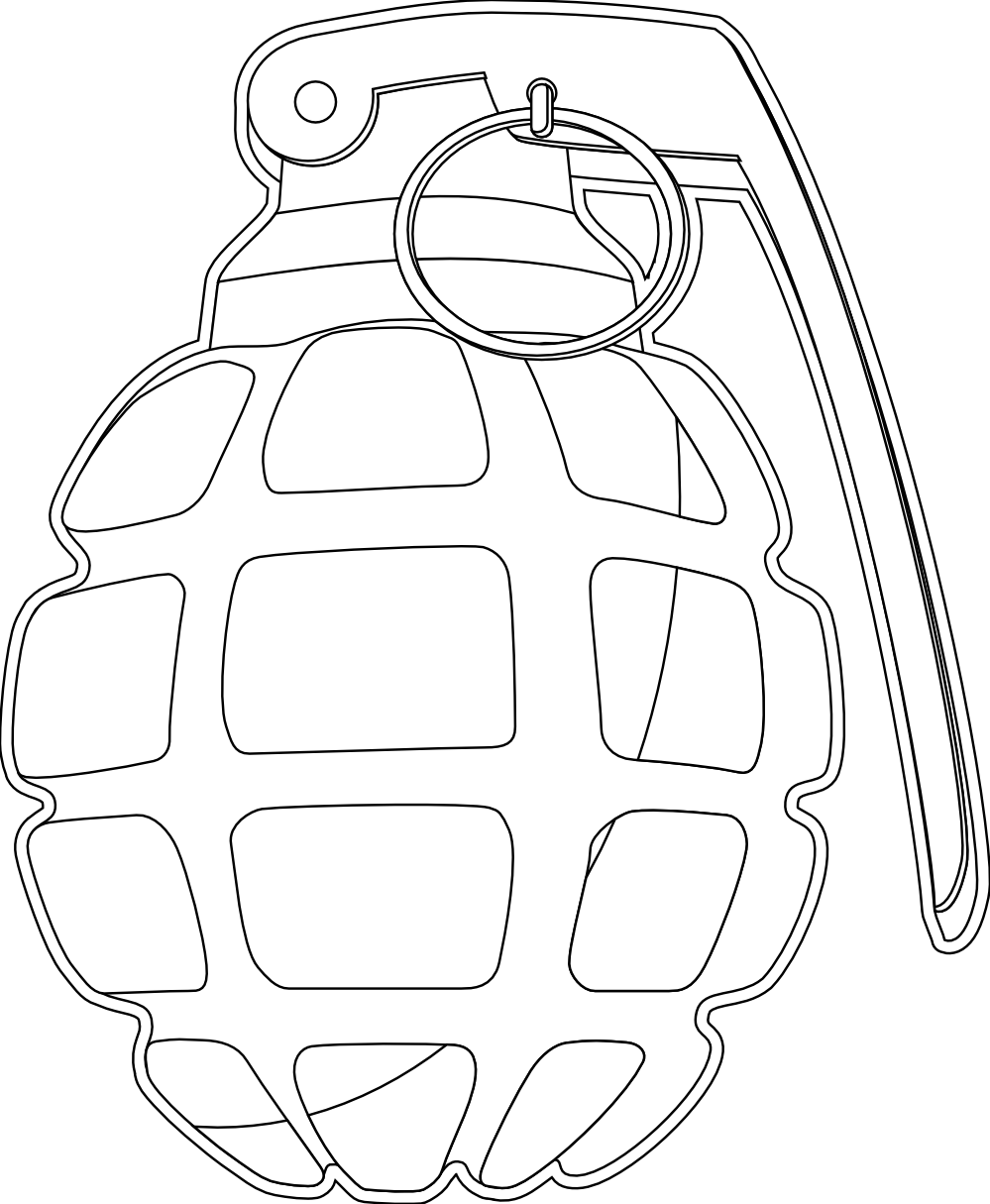 A Black And White Drawing Of A Grenade